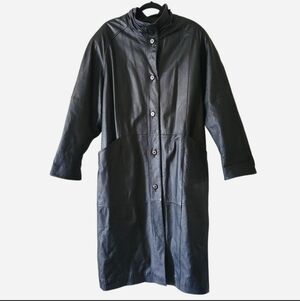 Vintage Jacqueline Ferrar Genuine Leather Maxi Coat Jacket Black Petite Large